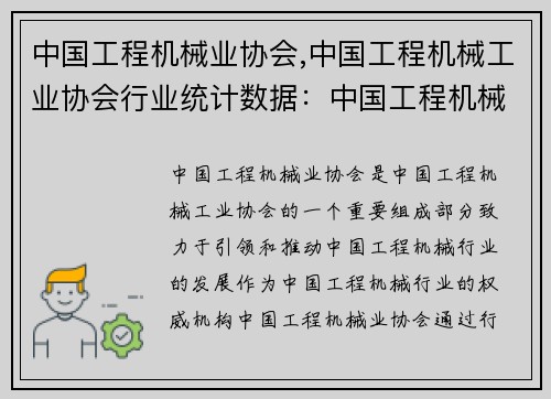 中国工程机械业协会,中国工程机械工业协会行业统计数据：中国工程机械业协会：引领行业发展