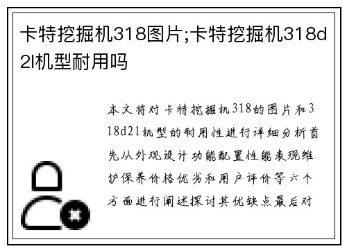 卡特挖掘机318图片;卡特挖掘机318d2l机型耐用吗